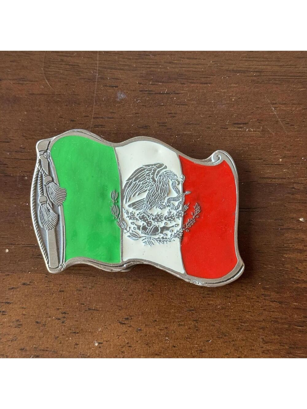 Vintage 1985 Mexico Flag Belt Buckle Western Buckle Bakery